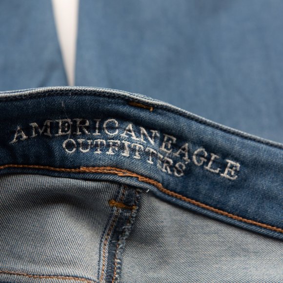 American Eagle Distressed Jeggings Denim Stretch Jeans Blue Size 6 - Picture 4 of 6